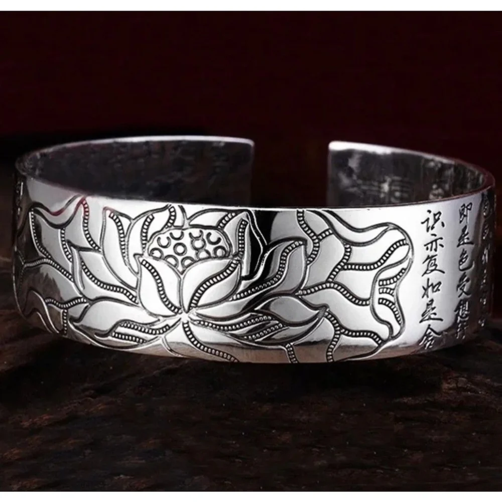 Large Lotus Flower Cuff Bracelet | 999‎ Pure Silver